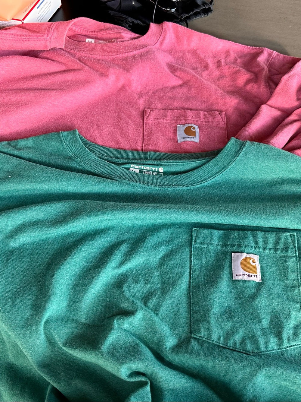(2) Red & Green Carhartt 3Xl Tall Loose Fit T-Shirts thick and heavy duty